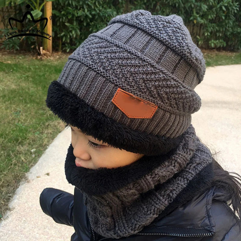 Купить 2Pcs / Set Зима Дети Hat Шарф Теплый Вязание Мальчики Девочки Шапки Шарфы Plus Velvet | Шапки для мальчиков (4000930005322)