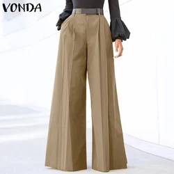 VONDA – Pantalon décontracté à jambes larges pour Femme, couleur unie, taille haute, idéal pour le bureau, 2021 