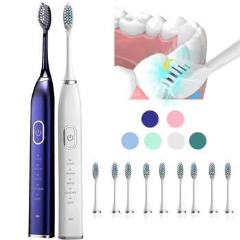 

Ultrasonic Electric Toothbrush 5 Cleaning Modes Level Adjustable Strength 3000 mAh Battery With 10 Replaceable Toothbrush Heads