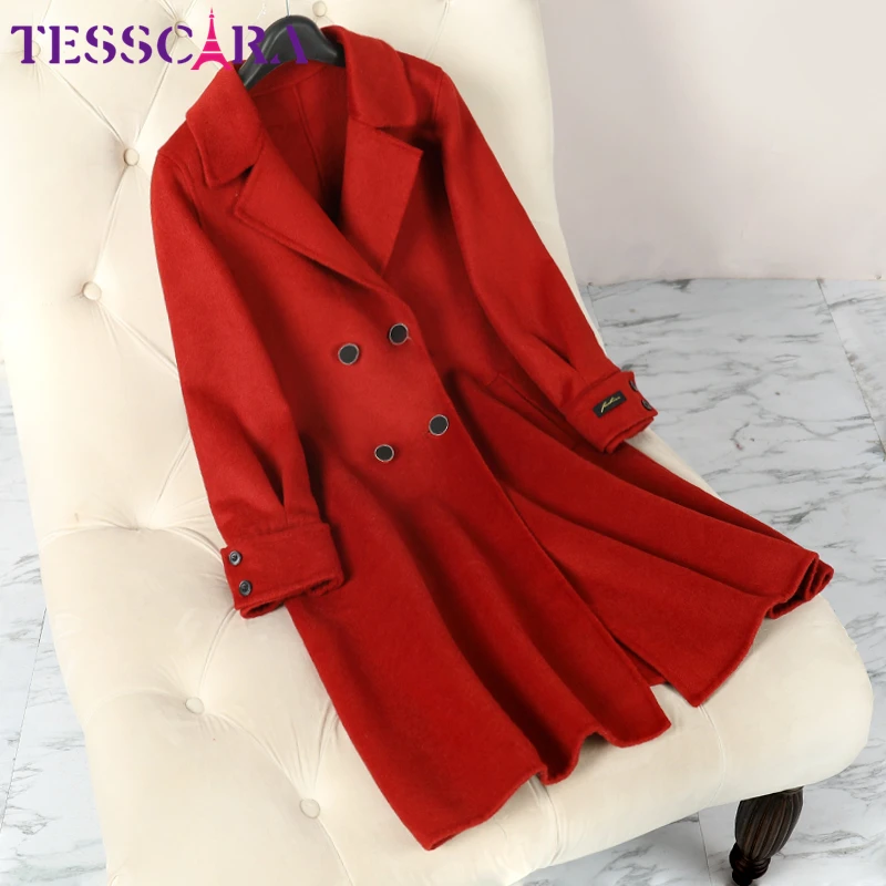 

TESSCARA Women Autumn & Winter Wool Blend Basic Jacket Coat Female High Quality Designer Long Warm Jackets Outerwear & Coats