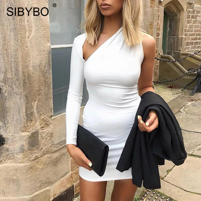 Женское платье с бретельками Sibybo облегающее на одно плечо открытой спиной