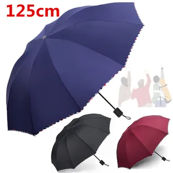 

Big High Quality 125cm Umbrella Men Rain Woman Double Layer 3 Folding Business Gift Umbrella Windproof 10 Ribs Sun Umbrellas