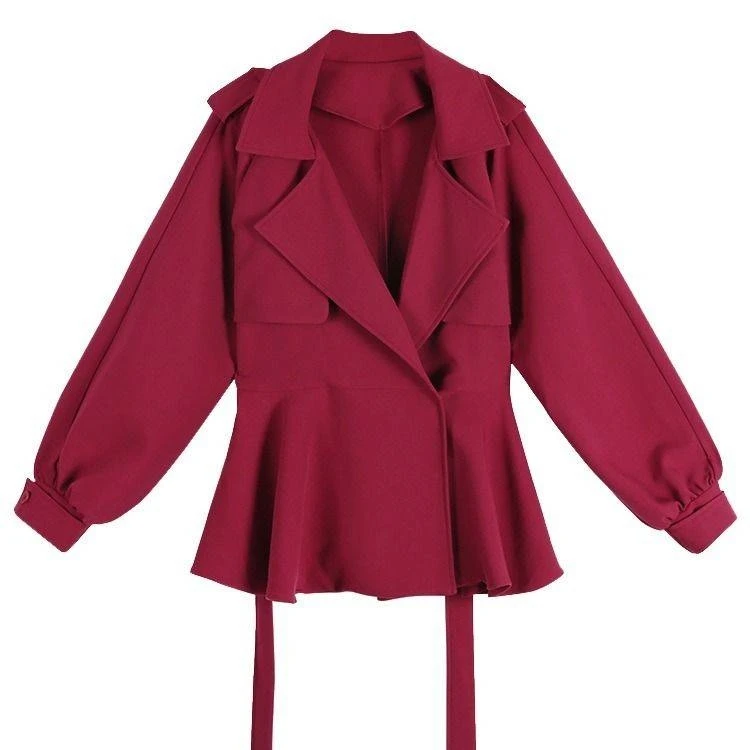 Neploe/ осеннее Новое Женское пальто с длинными рукавами, плащ свободного покроя с лентой, винтажное повседневное пальто со шнуровкой, короткое, с оборками, с зазубренным воротником, пальто 55219