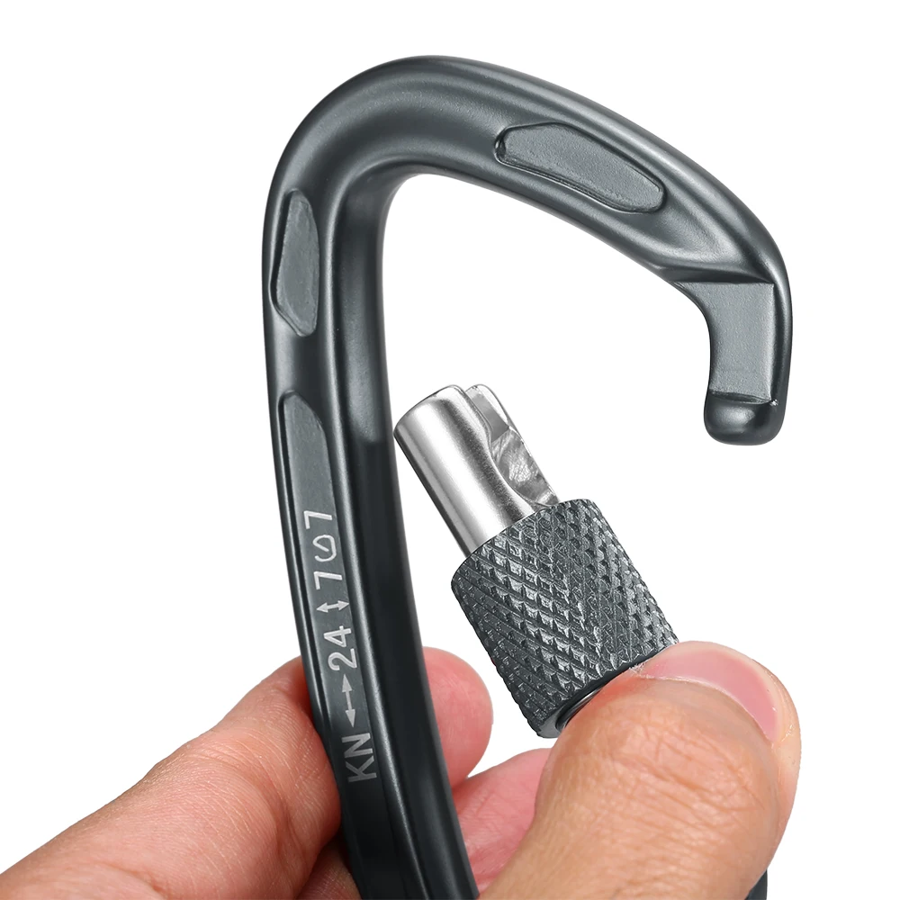 24KN Screw Carabiner Heavy Duty Camping Locking Clips Fishing Climbing Carabiner D-shape Climbing Equipment for Climbing Hiking