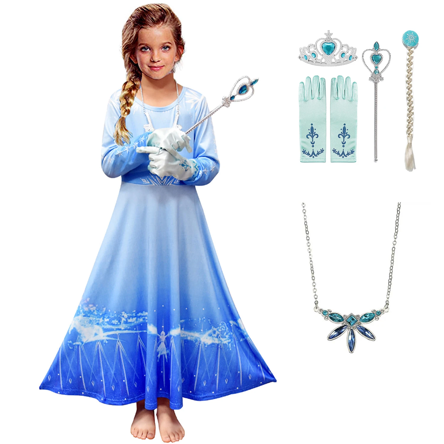 Snow Queen Girls Dress Long Sleeve Print Princess Up Fancy Christmas Party Elza Costume For Kids Cosplay Children Clothes | Детская