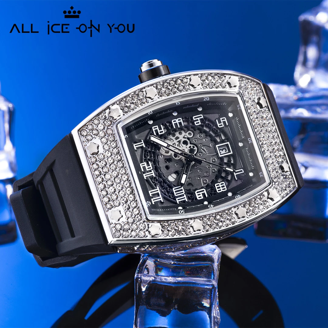 

ALLICEONYOU New Top Brand Rubber Band Shinny Cubic Zirconia Watches Hip Hop Fashion Luxury syntheticBracelet Leather Women Gift