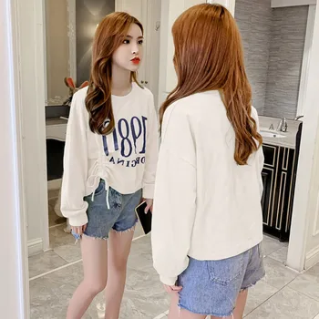 

Women Autumn Winter Shirt Letter Print Long Sleeved Round Collar Loose Harajuku Style Casual Sweatshirt Feme