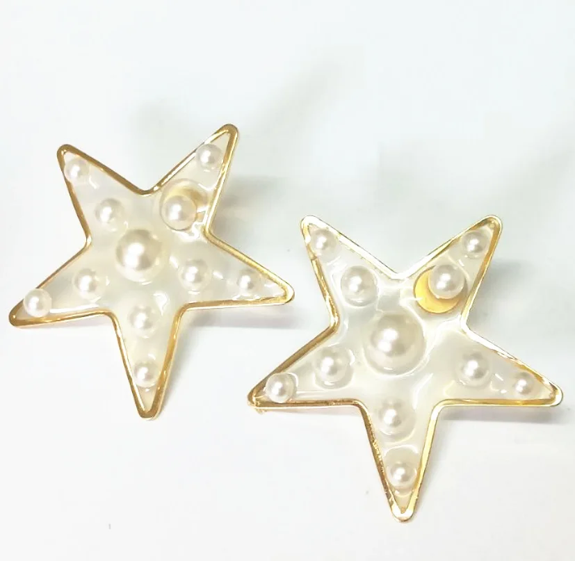 ES145 корейская мода пятиконечная звезда жемчужные серьги с простым дизайном сердце серьги для женщин Девушка Вечерние Свадебные Ювелирные изделия Подарки