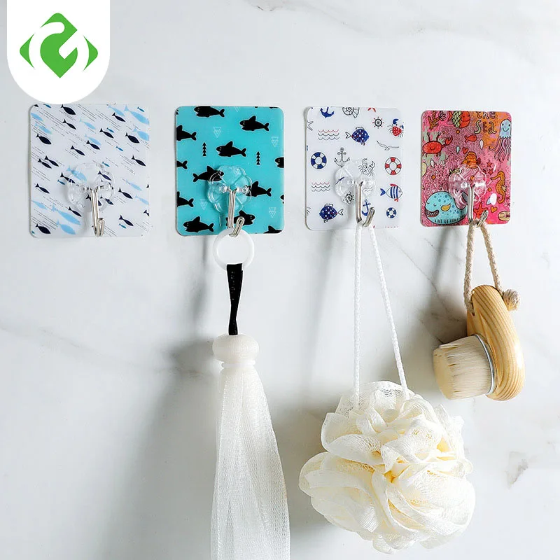 Small Marine Pattern Strong Adhesive Glue Hook Kitchen Bathroom Wall Paste Hook No Trace Nail