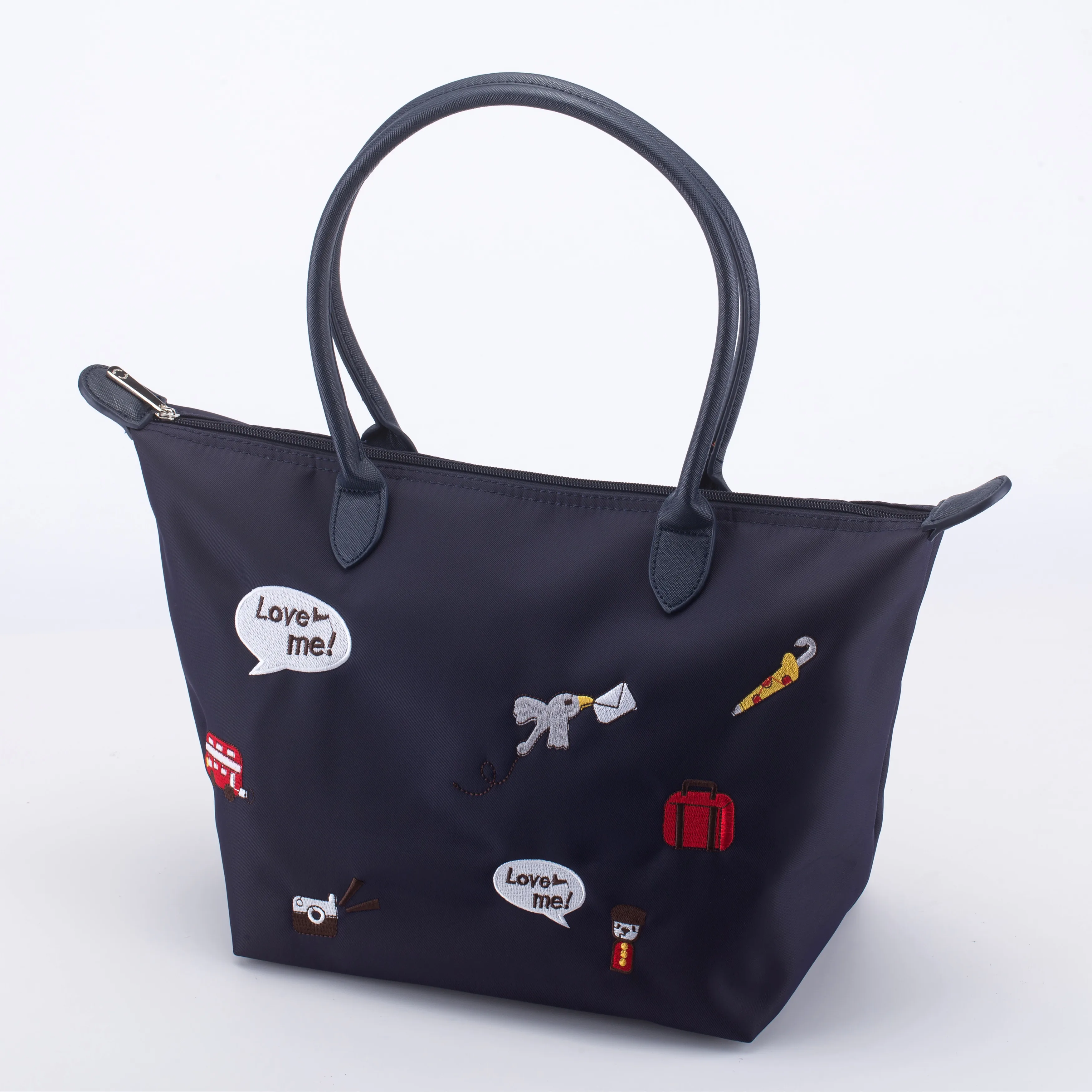 Glovin Ladies Nylon Fabric Handtag Shoulder Bag Purse Bag Tote with Embroidery Durable Chic Women's Bag Wear Resistance Medium