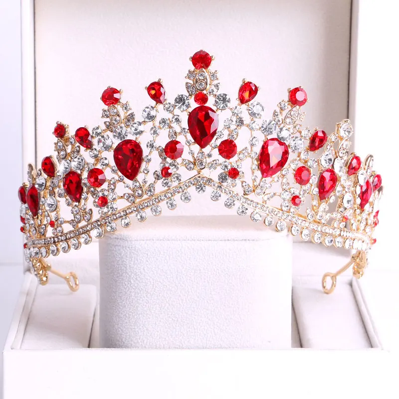 

Red crown headdress bride new European and American wedding luxury air drill crown hair decoration female birthday accessories