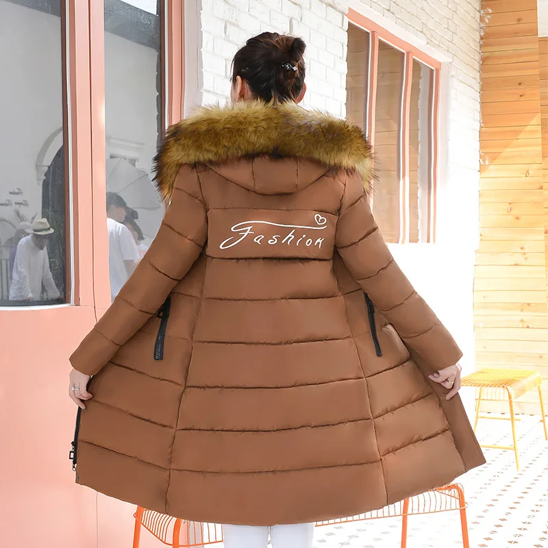 

Fashion Winter down Jacket Cotton-padded Clothes Women's Slim Fit Slimming Cotton-padded Clothes Fur Collar WOMEN'S Dress Mid-le