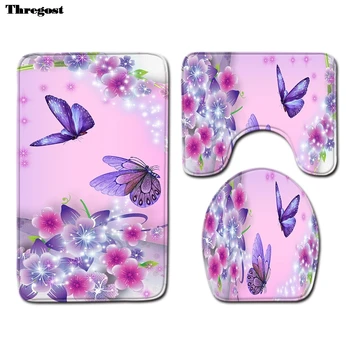 

Thregost Microfiber Bath Mats Print 3 Piece Bathroom Set Rug Anti Slip Carpet for Home Decor Toilet Mat 3D Bathroom Rug