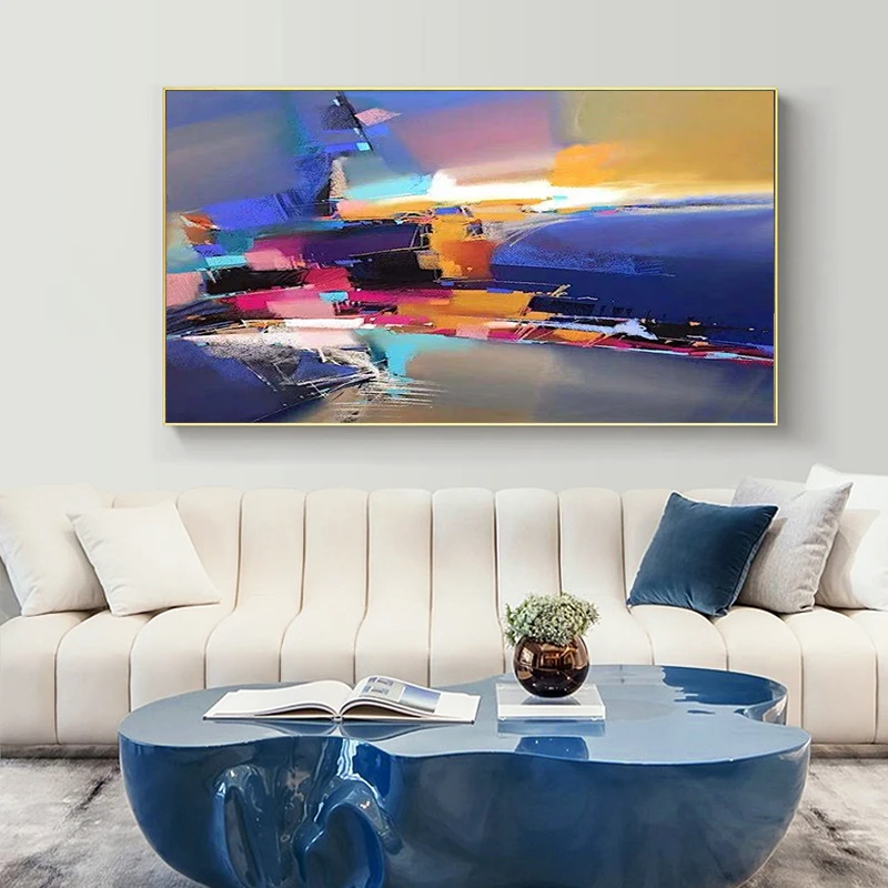 

Art July Modern Minimalist Living Room Porch Vertical Blue Orange Hand-painted Oil Oainting Large Mural Decoration Painting