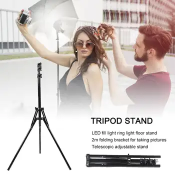 

Photo Studio LED Ring Light Stand Folding Bracket Telescopic Tripod 50-200cm Adjustable With 1/4 Screw Head For Phone Photo
