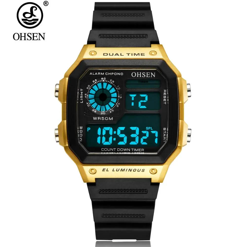 OHSEN цифровые электронные мужские и женские наручные часы модные золотые