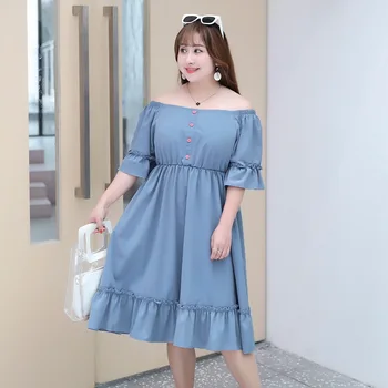

Women's Summer Button Chiffon Dress Big Knee Length Casual Dress 100 kg Can Wear