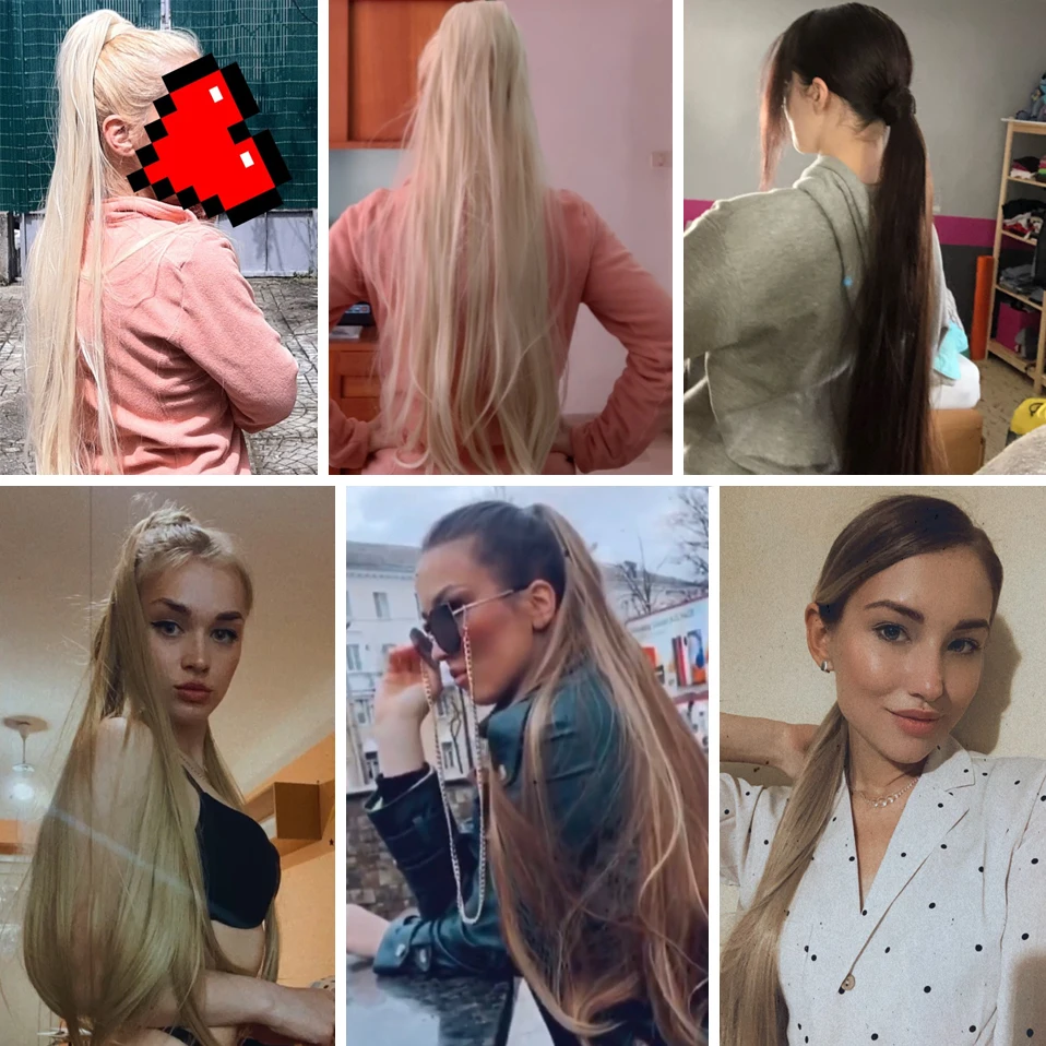 S-noilite Synthetic Long Straight Clip In Ponytail Hair Extensions fake hair extensions Wrap Around Ponytail Hairpiece Clip In Hair Tail False