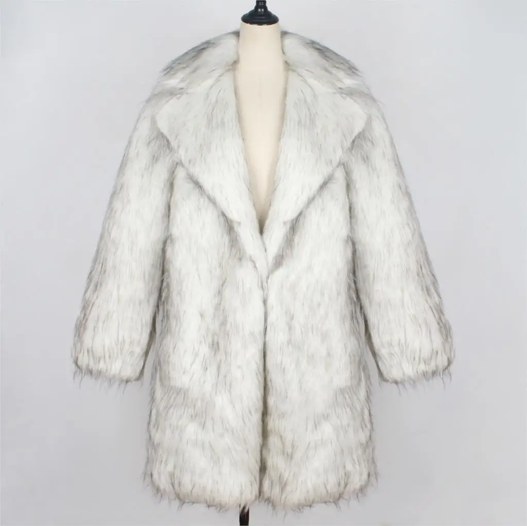 New Men's Outwear Man Faux Fur Long Coat Jackets Square Collar New Autumn Winter Comfortable Thick Warm Windbreaker Fashion