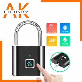 

Keyless USB Rechargeable Door Lock Fingerprint Smart Padlock Quick Unlock Zinc alloy Metal Self Developing Chip Black or silver
