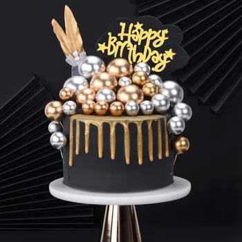 

5PCS Birthday Party Golden Ball Cake Decoration Cake Topper Creative Fruit Dessert Decor Insert Card for Birthday Party