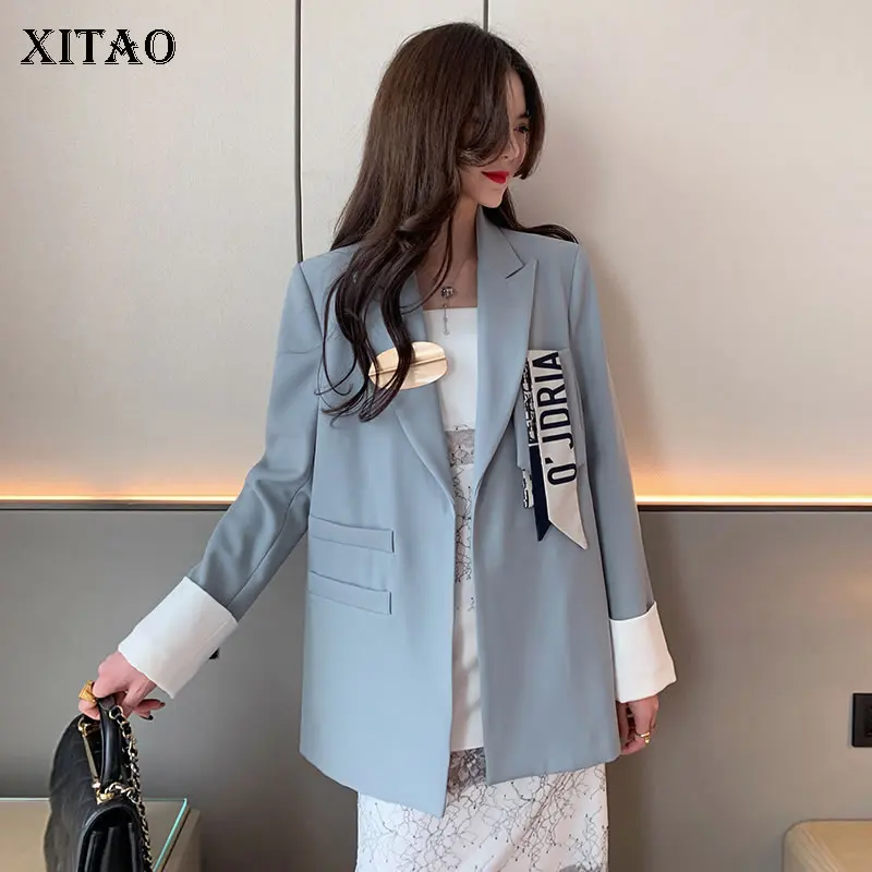 XITAO Letter Plus Size Blazer Fashion New 2020 Spring Pocket Single Breasted Patchwork Goddess Fan Minority Coat Top DMY3420 | Женская