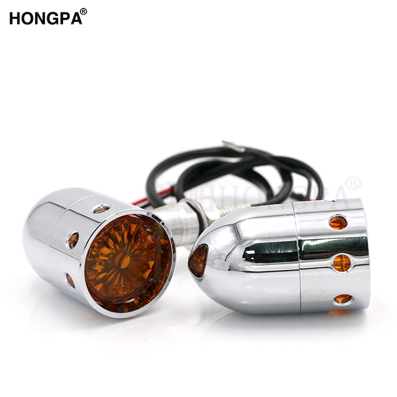 Motorcycle Black Chrome Cast Aluminum Drilled Indicators LED Turn Signals Cafe Racer Retro for Choppers 10mm Hole