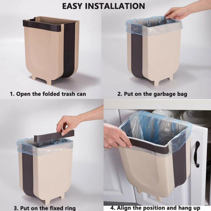 7/10L Foldable Kitchen Trash Can Garbage Bag Plastic Car Trash Bin Cabinet  Hanging Storage Trash Basket For Kitchen Storage - AliExpress