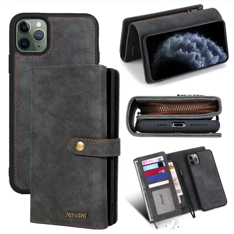 

New Apply to iPhone 11 Pro Max case multi card position leather phone case note10 TPU+PC material fall protection phone case