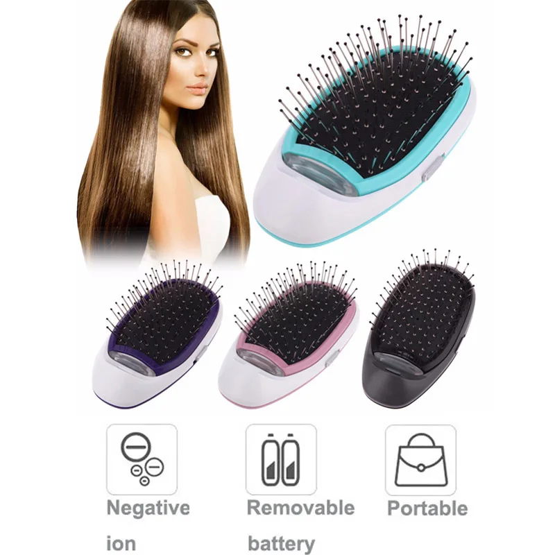 Portable Electric Ionic Hairbrush Mini Negative Ionic Combs Detangler Brushes Hair Styling Anti