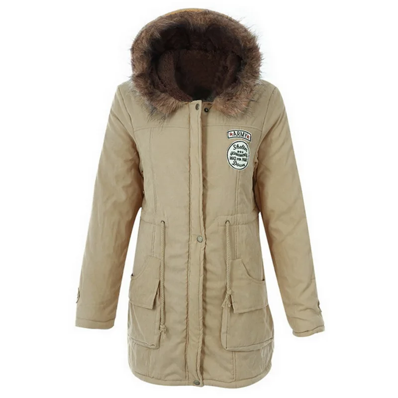 Зимняя куртка женская парка теплая меховая куртка воротник тонкий на молнии верхняя одежда женская куртка пальто размера плюс chaqueta Mujer - Цвет: khaki