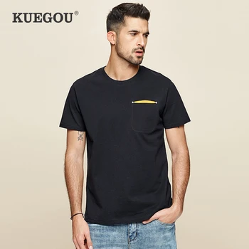 

KUEGOU 2020 Summer 100% Cotton Print White T Shirt Men Tshirt Brand T-shirt Short Sleeve Tee Shirt Fashion Plus Size Tops 3354