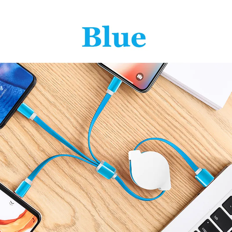 Многофункциональный usb-кабель 3 в 1, универсальный кабель для быстрой зарядки и передачи данных type-c, три в одном, телескопический usb-кабель-удлинитель - Цвет: Синий