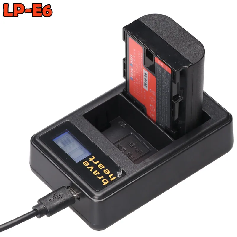 Комплект из 2 предметов LP-E6 LP E6 LP-E6N Батарея Японии Sanyo ячейки+ светодиодный Dual USB Зарядное устройство для цифровой однообъективной зеркальной камеры Canon EOS 6D 7D 5DS 5DSR 5D Mark II 5D 60D 60Da 70D 80D