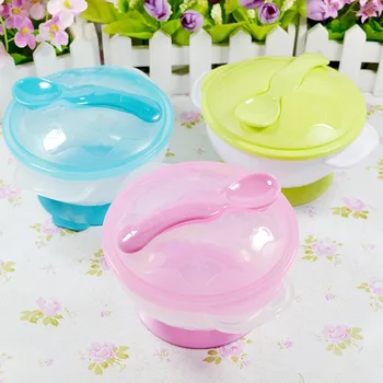 

Baby Bowls With Spoon Wall Suction Tableware Baby Kids Sucker Dishes Gravity Bowl With Handles