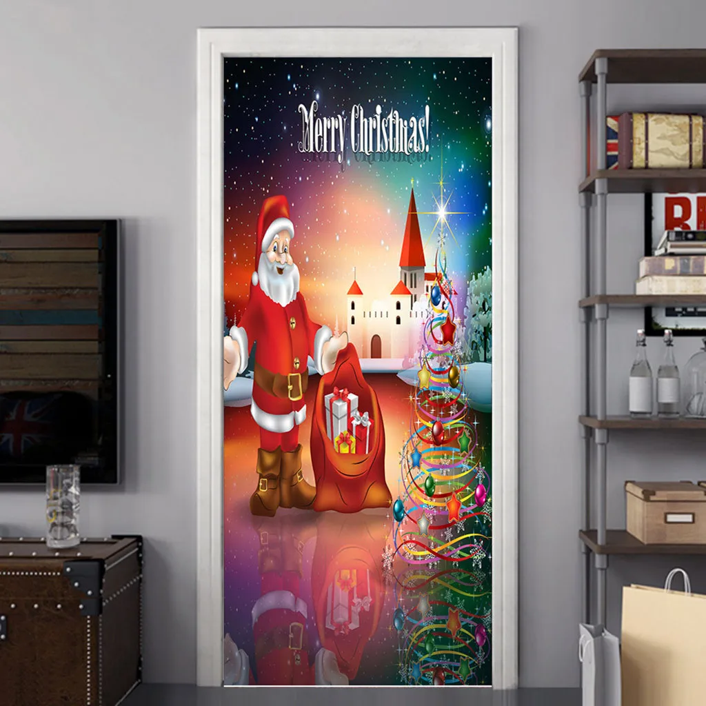 Christmas Decoration Door Stickers 3D Simulation Removable Wall Stickers Christmas Decorations for Home Door Stickers 19Oct09