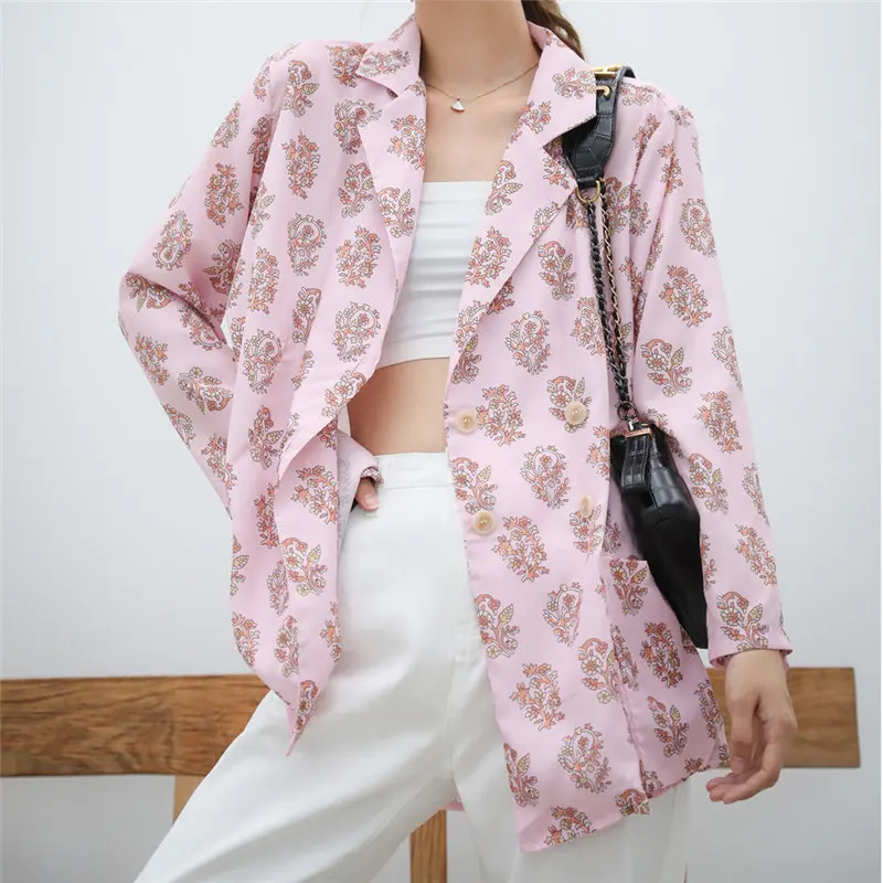 

HziriP New Loose Print Floral Sweet Sunscreen Autumn Large Size Fashion Thin High Street Office Ladies Brief All-Match Coats