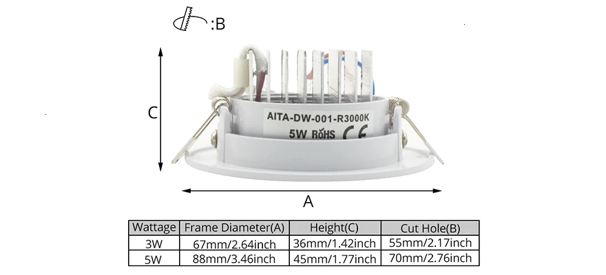 LEDIARY COB LED Downlights Real 3W 5W 110V-240V White Ceiling Spot Lamp 2.2 Inch 55mm 75mm Cut Hole No Flicker Lighting Fixtures