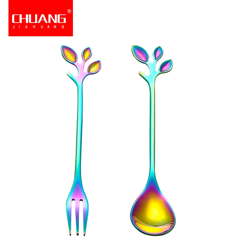 1 шт. красочная посуда лист хвост вилка ложка из нержавеющей стали еда столовая
