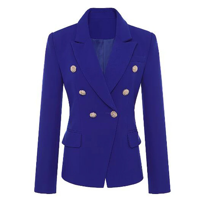 New Designer Blue Blazer Women Jackets Women's Metal Lion Double