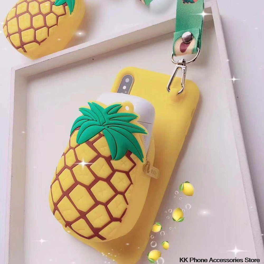 Pineapple Милый чехол-кошелек с фруктовым карманом для iPhone XS Max X 10 XR 7 8 Мягкий силиконовый чехол с клубникой для iPhone 6 6s 7 8 Plus - Цвет: Pineapple