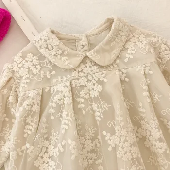 

Girls lace dress autumn 2019 New Korean girls long-sleeved over embroidery princess dress girls winter dress
