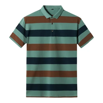 

Plus 8XL 6XL New Casual Men's Polo Shirt Mens Short Sleeve Shirts Men's Brand Clothing Male Striped Boys Turn-down Collar Polos