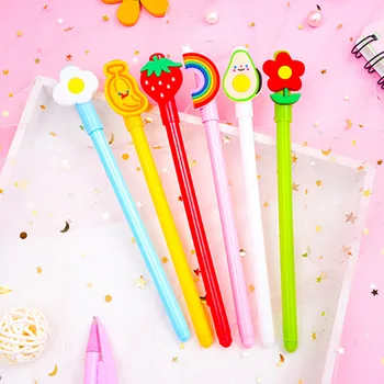 

48 pcs/lot Creative Avocado Fruit Rainbow Gel Pen Cute 0.5 mm black ink Signature pens office school supplies stationery gift
