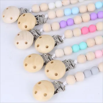 

Hot sale 1pc Dummy Clip Pacifier Chain Leashes Cases Baby Soother Wood Crochet Wooden Toys Non-toxic Baby Accessories