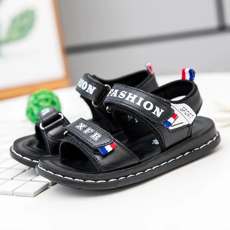

2018 Korean-style BOY'S Genuine Leather Sandals Velcro CHILDREN'S Sandals Young STUDENT'S Light Anti-slip Soft-Sole Sandals