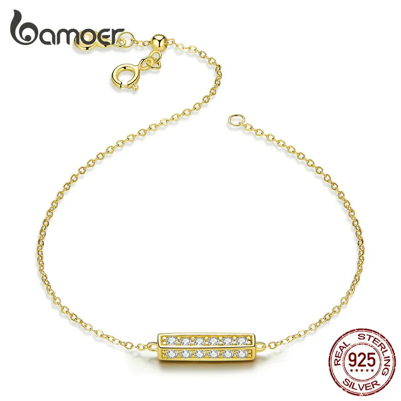 

bamoer Geometric Square Silver 925 Jewelry Chain Bracelet for Women Lobster Lock Luxury Wedding Statement Jewelry BSB036