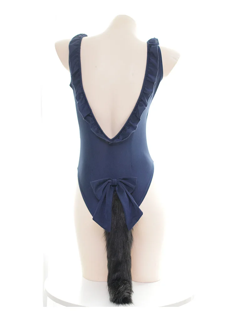 Кавайная Униформа горничной боди с рюшами для женщин babydoll эротический съемный хвостовой комбинезон японский женский сексуальный костюм AD0794