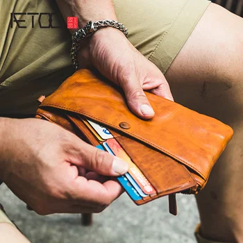 

AETOO Head cowhide Men's long wallet female retro leather ticket clip cowhide hand bag leather long wallet