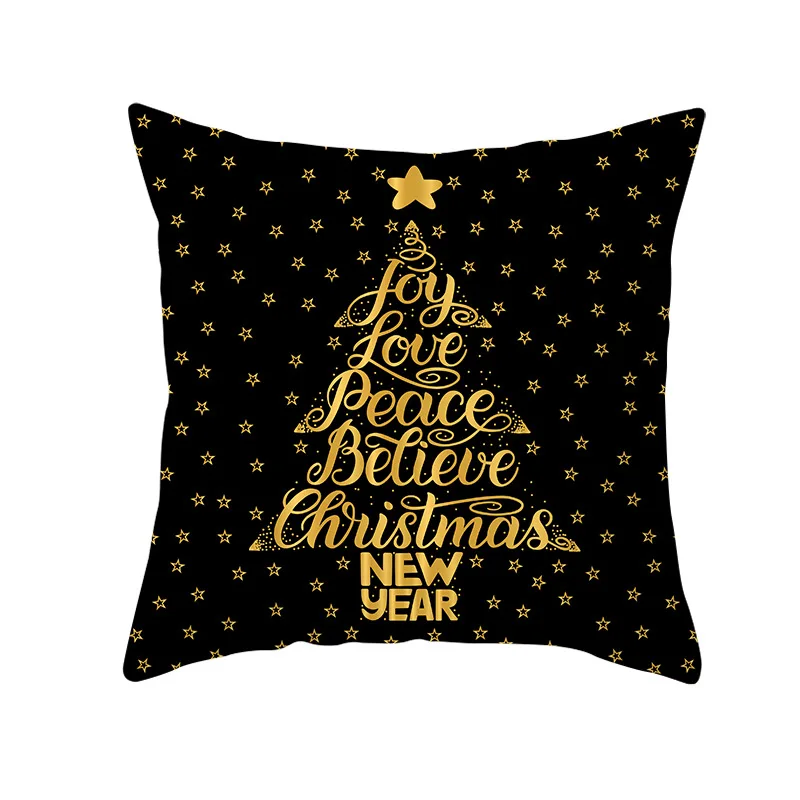 Веселый Рождественский подарок подушки Полиэстеровая накидка черного и золотого цвета рождественские украшения для дома накидка для подушки дивана наволочка подушки 45X45